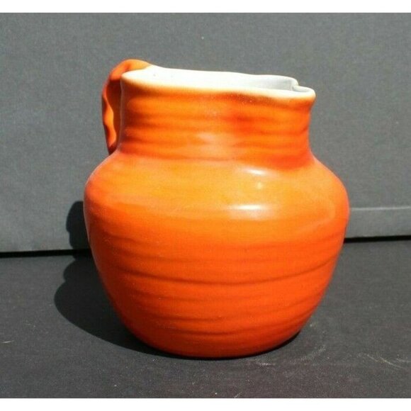 Vintage MCM CALIFORNIA CA Pottery - Orange Swirl Vase Water Pitcher W/ Handle - Picture 4 of 6